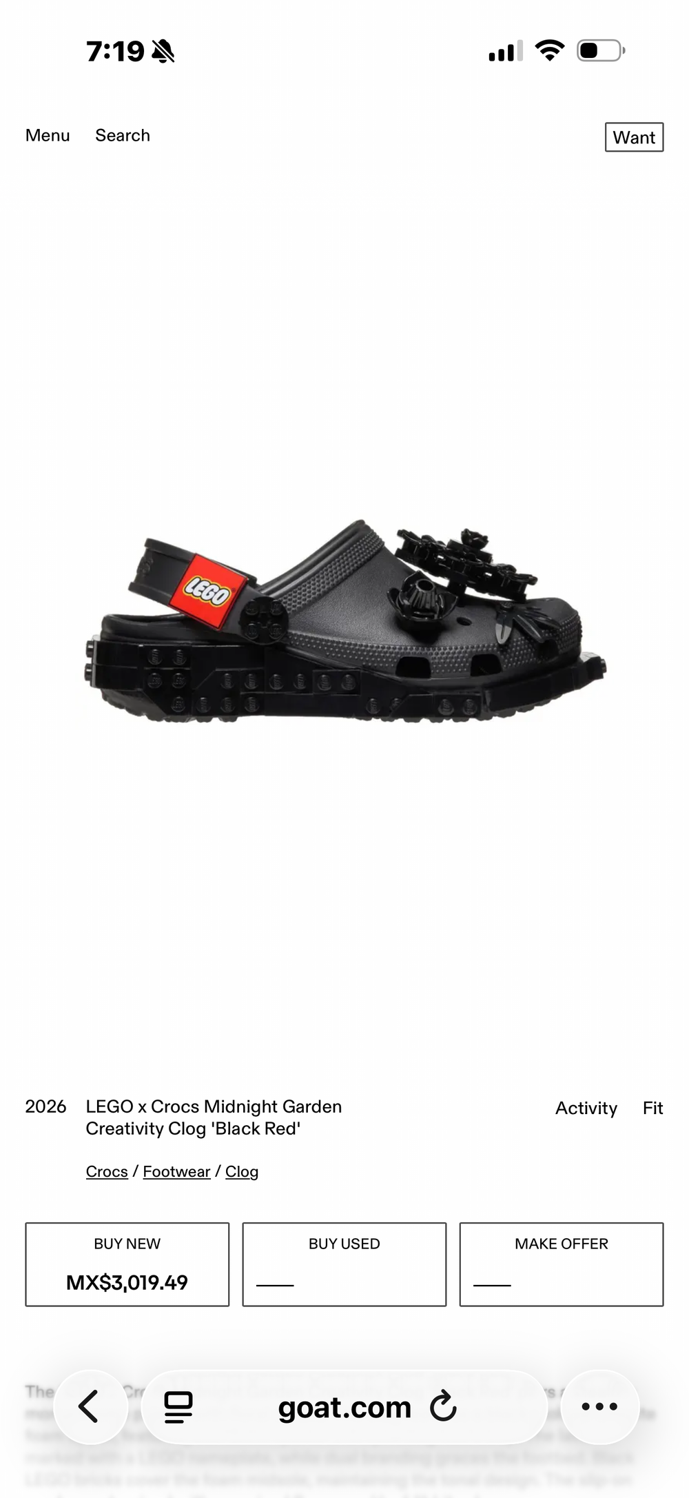 LEGO x Crocs Midnight Garden
Creativity Clog 'Black Red'